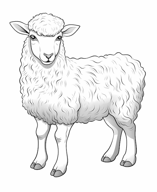 Cute Cartoon Sheep Page de coloriage amusante pour les enfants avec des lignes épaisses et sans ombrage