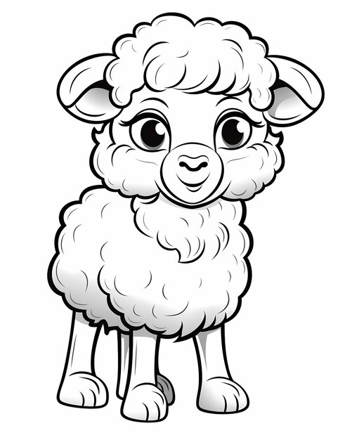 Cute Cartoon Sheep Page de coloriage amusante pour les enfants avec des lignes épaisses et sans ombrage