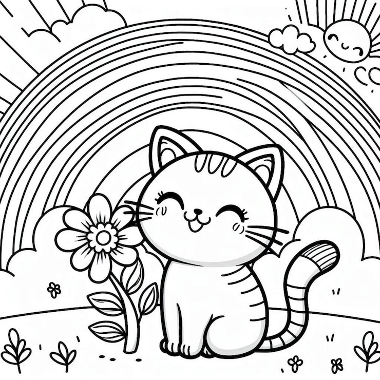 Photo cute cat page de coloriage pour enfants ai généré