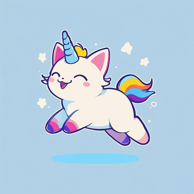 Photo cute cat unicorn flying cartoon icon vectoriel illustration icon de la faune animale concept de vecteur premium isolé