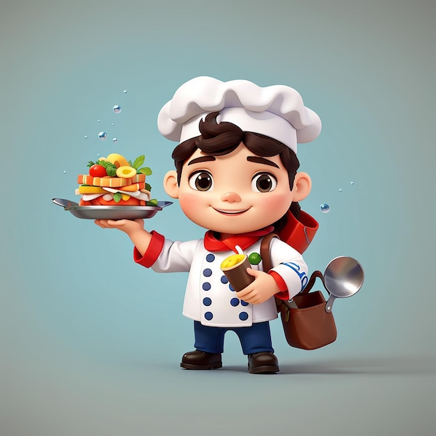 Cute chef plongeur tenant de la nourriture dessin animé icône vectorielle illustration science icône alimentaire concept isolé