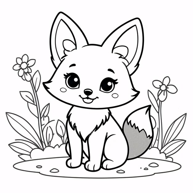 Photo cute chibi fox line art dessin à la main kawaii pour enfants illustration de livre à colorier