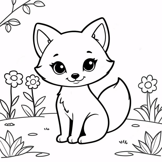 Photo cute chibi fox line art dessin à la main kawaii pour enfants illustration de livre à colorier