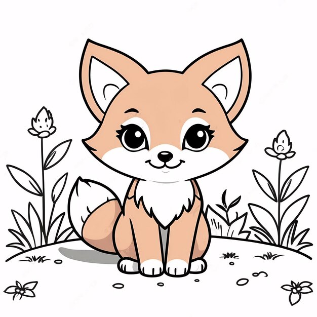 Photo cute chibi fox line art dessin à la main kawaii pour enfants illustration de livre à colorier