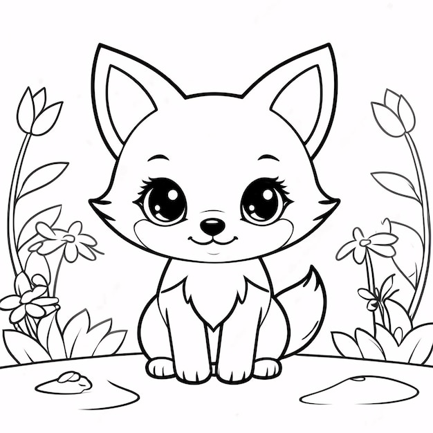 Photo cute chibi fox line art dessin à la main kawaii pour enfants illustration de livre à colorier