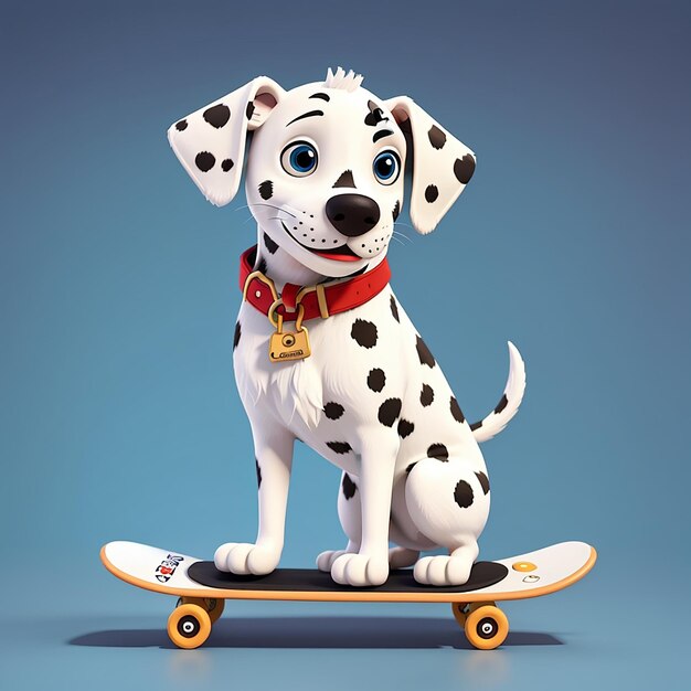 Cute chien dalmatian jouant au skateboard dessin animé icône vectorielle illustration animal icône sportive isolée