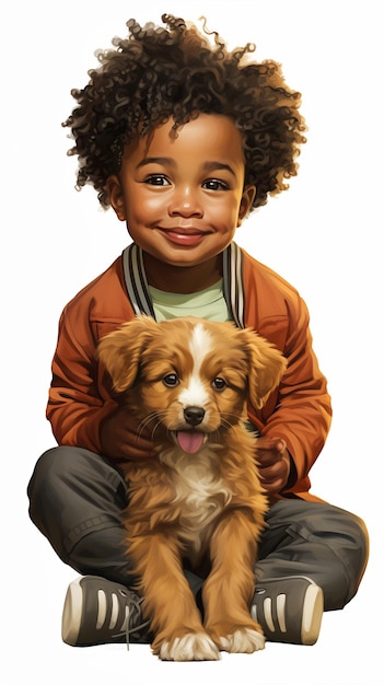 Cute Closeup Portrait d'un enfant et son chien