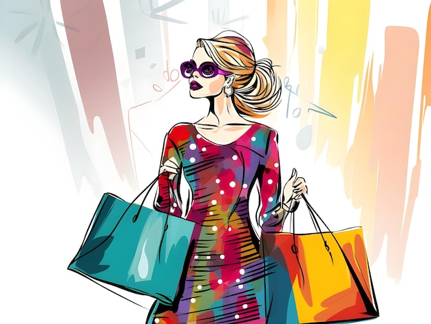 Photo cute conception d'art numérique coloré d'une dame portant des sacs d'achat dans une illustration d'art en ligne de griffon
