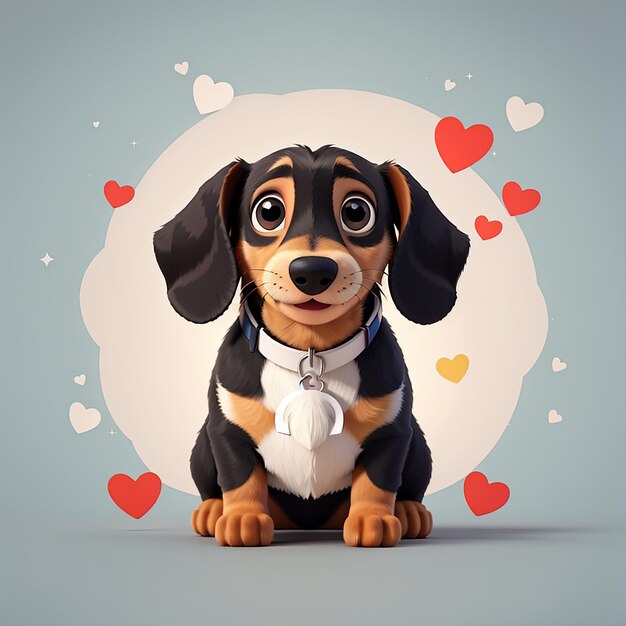 Cute dachshund chien avec forme d'amour dessin animé icône vectorielle illustration animal icône d'amour isolé
