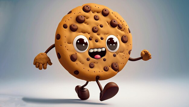 Cute dessin animé Chocolate Chip Cookie personnage génératif en cours d'exécution Ai