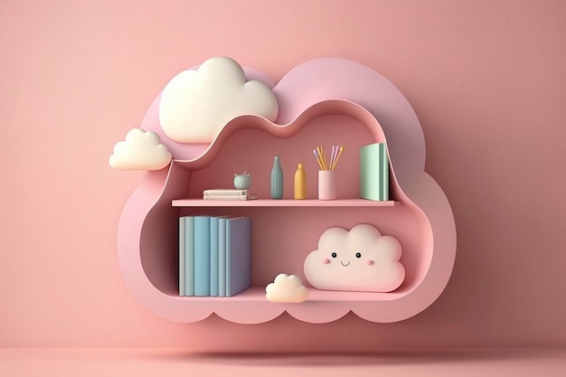 Cute étagère en forme de nuage rose créée avec l'IA générative