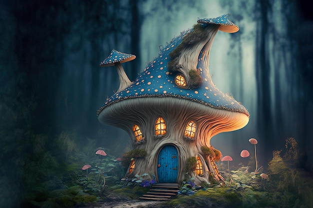 Cute Fantasy House Petite maison de conte de fées dans une forêt magique AI générée