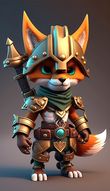 Cute Fox Animal Warrior Modèle de jeu 3D AI générative