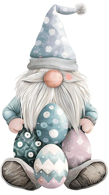 Photo cute gnome pâques graphique amusant pour la chasse aux œufs jour de pâques joyeux jour de pâque gnome du jardin aquarelle