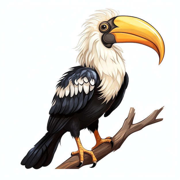 Cute Hornbill avec sa forme distinctive de bec d'oiseau illustration à l'aquarelle clipart