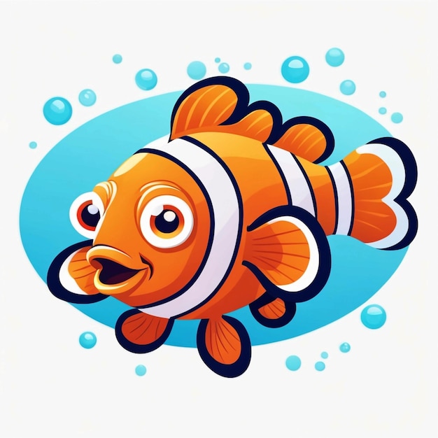 Photo cute illustration vectorielle de dessin animé de poisson-clown nageant