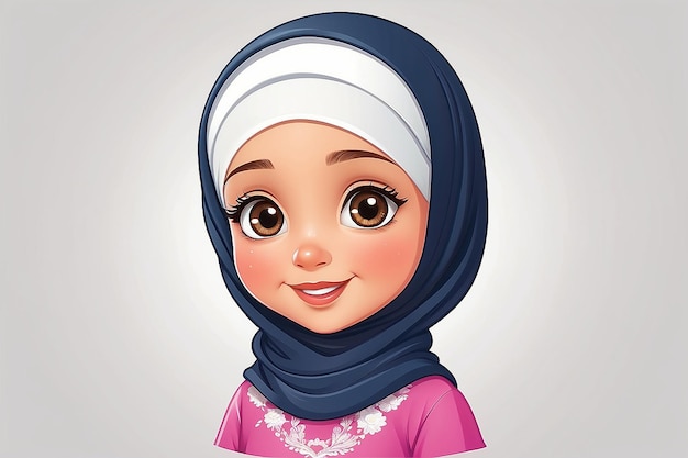 Cute Kid Girl Hijab personnage de dessin animé Premium Vector