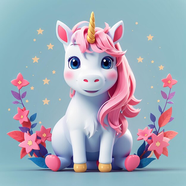 Cute licorne avec étoile paix main dessin animé icône vectorielle illustration animal icône de la nature isolée plat