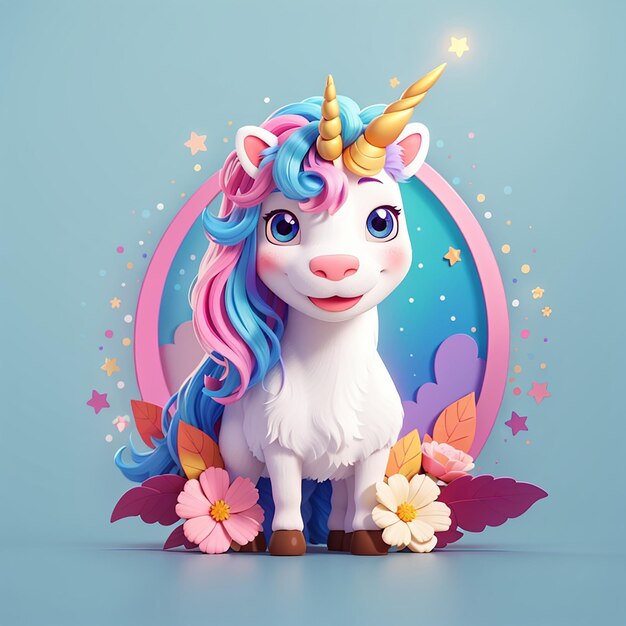 Cute licorne avec étoile paix main dessin animé icône vectorielle illustration animal icône de la nature isolée plat