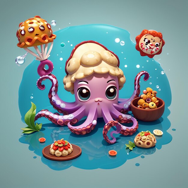 Photo cute octopus holding takoyaki icône vectorielle de dessin animé illustration icône d'alimentation animale concept isolé vector plat premium style de dessin illustré