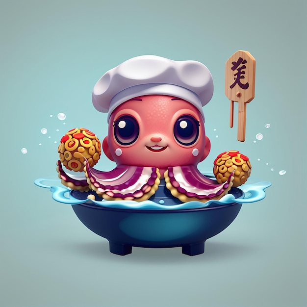 Photo cute octopus holding takoyaki icône vectorielle de dessin animé illustration icône d'alimentation animale concept isolé vector plat premium style de dessin illustré