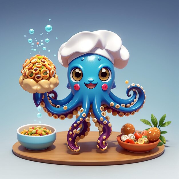 Photo cute octopus holding takoyaki icône vectorielle de dessin animé illustration icône d'alimentation animale concept isolé vector plat premium style de dessin illustré