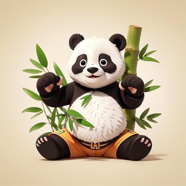 Cute panda boxe bambou dessin animé icône vectorielle illustration animal sport icône concept isolé plat