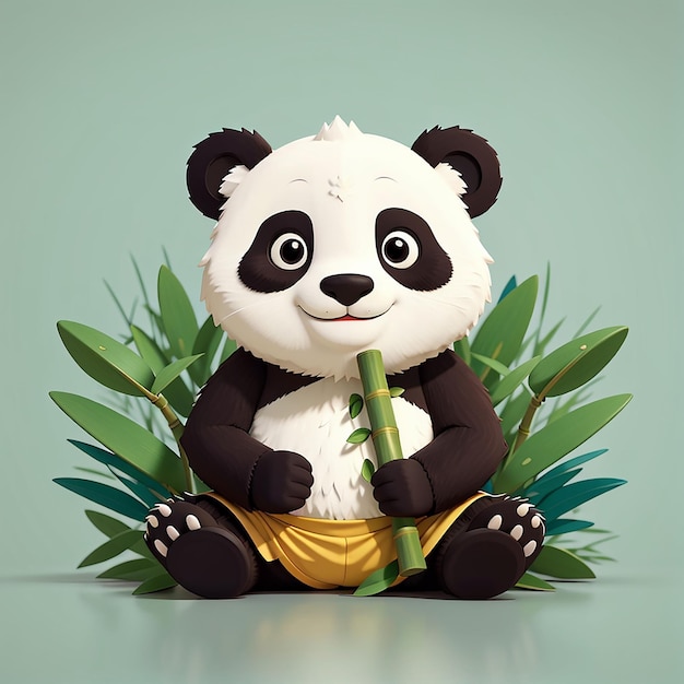 Cute Panda Kung Fu Méditation tenant le bambou Cartoon Icône vectorielle Illustration Icône de la nature animale Concept isolé Premium Vector Flat Style de dessin animé