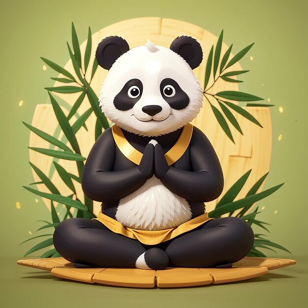 Photo cute panda méditation yoga sur le bambou dessin animé icône vectorielle illustration animal sport icône isolée