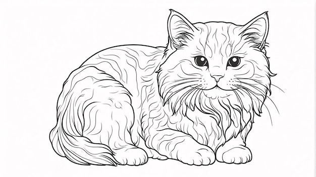 Cute Persian Cat Pet Line Art Dessin à la main Kawaii Illustration de livre à colorier