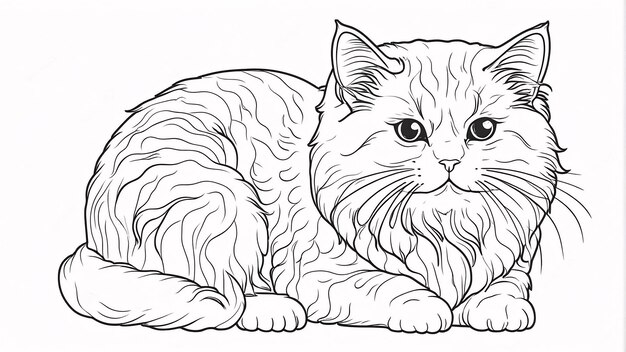 Photo cute persian cat pet line art dessin à la main kawaii illustration de livre à colorier