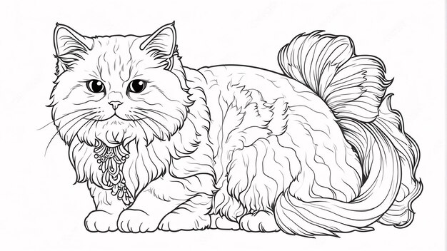 Photo cute persian cat pet line art dessin à la main kawaii illustration de livre à colorier