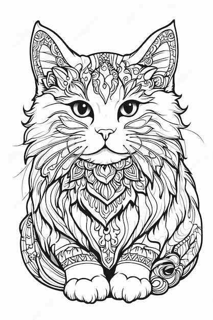 Photo cute persian cat pet line art dessin à la main kawaii illustration de livre à colorier