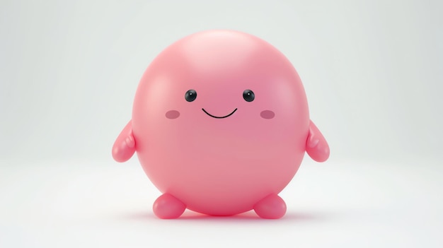 Cute personnage de tache rose rendu en 3D avec un visage souriant heureux Cette créature amicale et joyeuse est parfaite pour être utilisée comme mascotte ou personnage de jeu