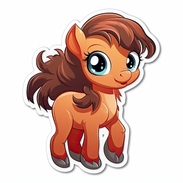 Photo cute petit poney autocollant de dessin animé isolé sur fond blanc illustration vectorielle