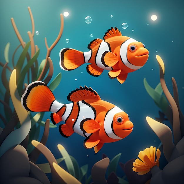 Cute poisson-clown nageant icône de dessin animé vectoriel illustration animal nature icône concept isolé plat