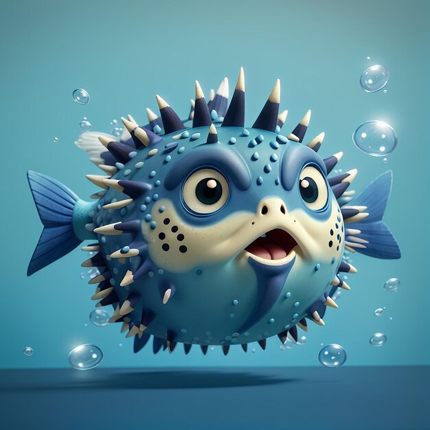 Photo cute puffer fish angry cartoon icon vectoriel illustration icon de la nature animale concept isolé vector premium flat style de dessin animé