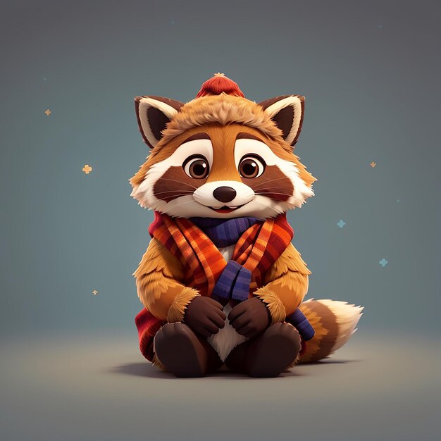 Photo cute raccoon winter sitting cartoon icône vectorielle illustration icône de la nature animale concept isolé vector premium flat style de dessin animé