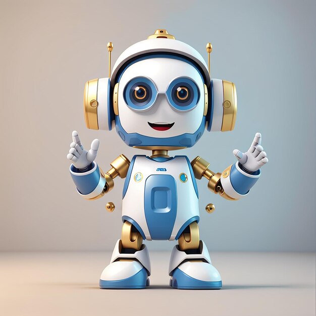 Cute robot 3D agitant la main dessin animé icône vectorielle illustration personnes technologie isolée vecteur plat coupé
