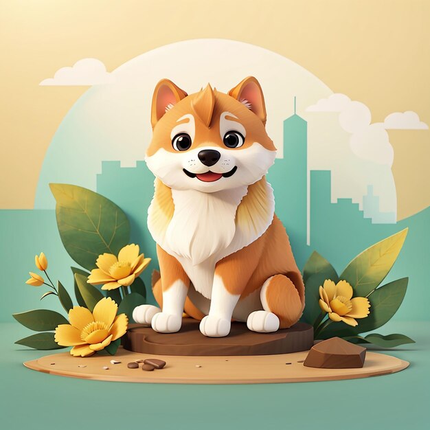 Cute shiba inu chien assis dessin animé icône vectorielle illustration animal nature icône concept isolé