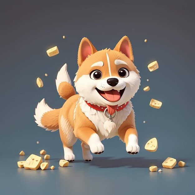 Cute shiba inu chien qui court avec des os cartoon icône vectorielle illustration icône de nourriture animale isolée