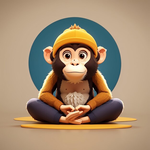 Cute singe méditation yoga dessin animé icône vectorielle illustration animal sport icône concept isolé