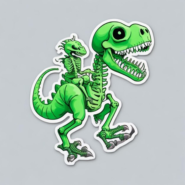 Photo cute_skeleton_riding_green_dinosau