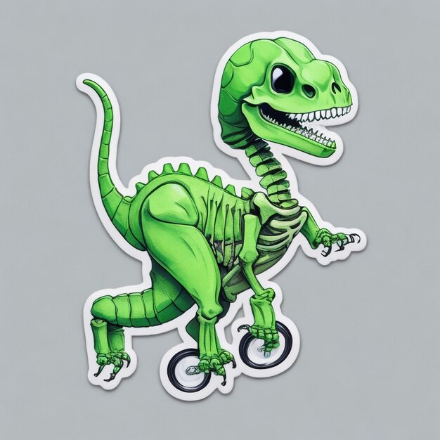 Photo cute_skeleton_riding_green_dinosau