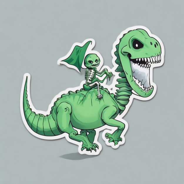 Photo cute_skeleton_riding_green_dinosau