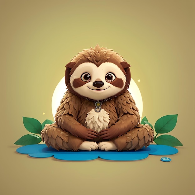 Cute Sloth Sitting Yoga Cartoon Icône vectorielle Illustration Icône de la nature animale Concept isolé Style de dessin animé plat vectoriel premium