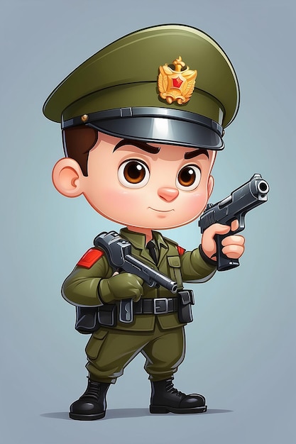 Cute soldat tenant un pistolet icône vectorielle de dessin animé illustration personnes profession icône isolée