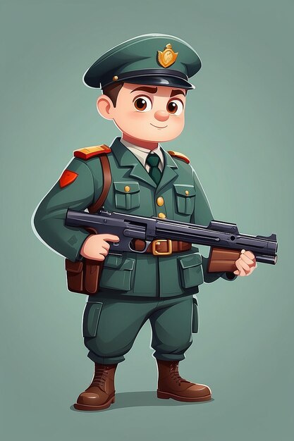 Photo cute soldat tenant un pistolet icône vectorielle de dessin animé illustration personnes profession icône isolée