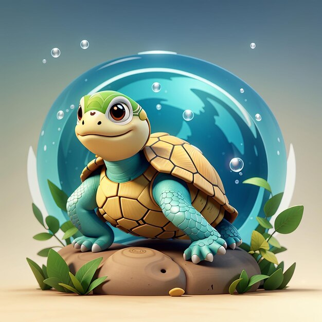 Cute tortue avec coquille du monde dessin animé icône vectorielle illustration animal nature icône concept isolé