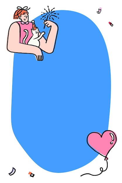 Cute valentines cadre png autocollant femme et chat griffonné